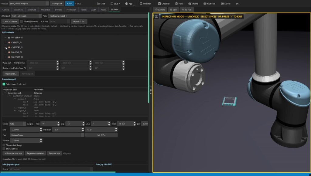 V.R.A.I. Eyebot-IQ generating a 3D camera inspection path for a collaborative robot